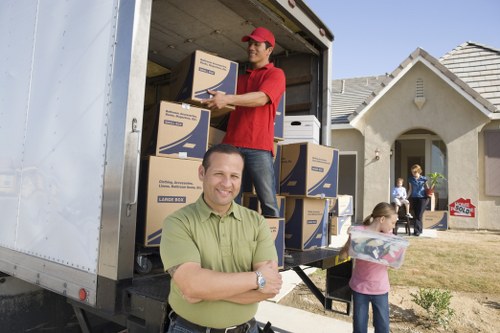Packed boxes and furniture prepared for a Stockwell apartment move