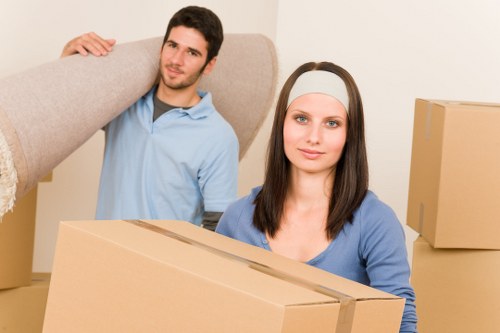 Removal van loading boxes during a student move in Stockwell